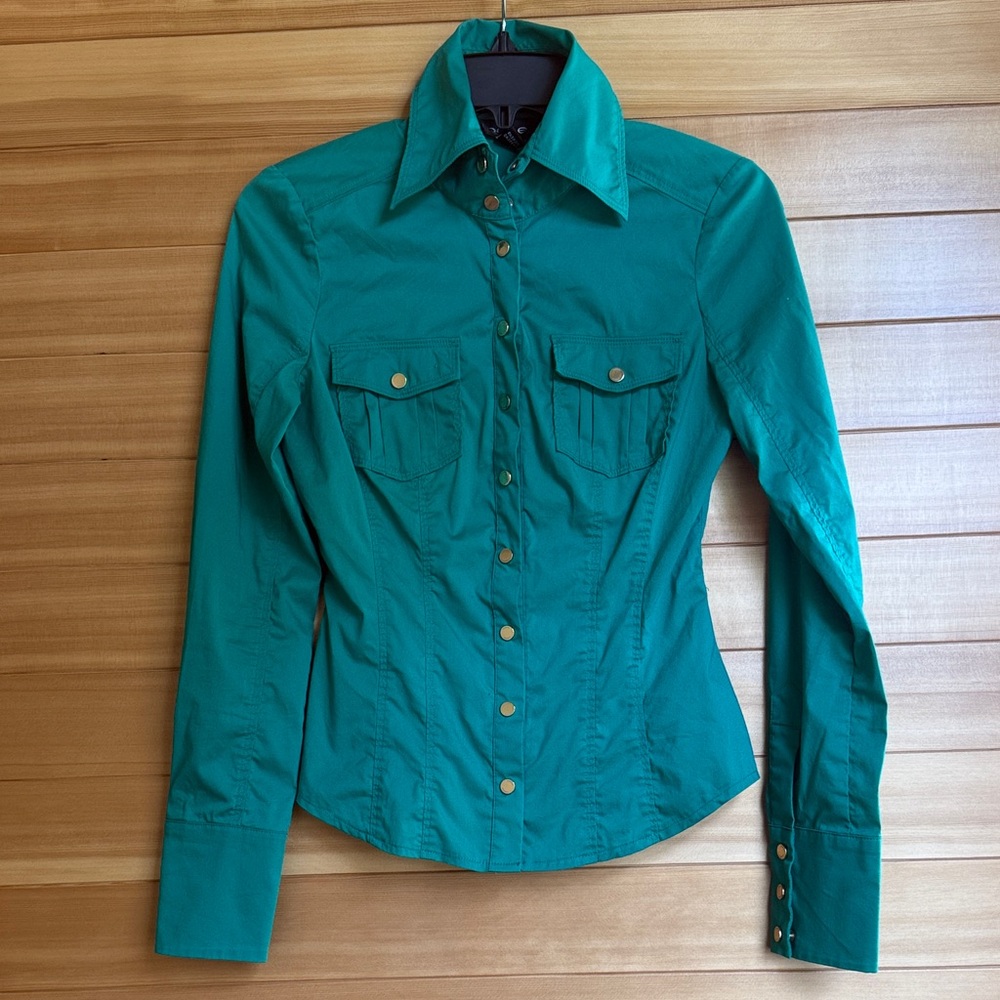 bebe Emerald Green Button-Down Blouse - image 1